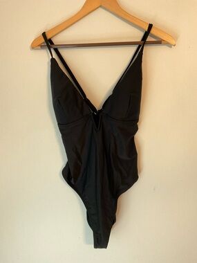 Black V-Neck One-Piece Swimsuit